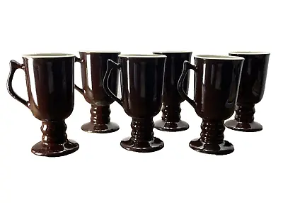 Buy Vintage Hall China 1272 Brown And WhitePedestal Irish Coffee Mugs Set Of 6 • 37.90£