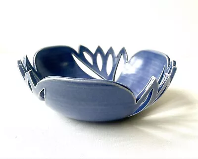Buy Gorgeous Studio Pottery Pierced Bowl Blue Glaze Stylised Leaf Design, Mint. • 15.95£