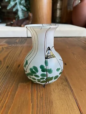 Buy Vintage Small Phoenician Malta Art Glass Vase White & Green Signed 1990 • 8£