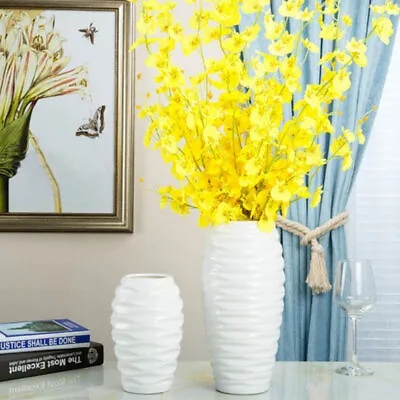 Buy  Large White Flower Vase Glazed Bottle Home Decor Ornament Cylinder Embossed Pot • 19.79£