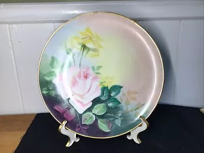 Buy ATQ 1910,Haviland,Limoges,France,Pink/Yellow RosesW/Gold Rim,Plate,Artist Signed • 40.54£