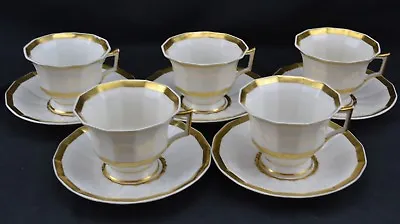 Buy Set 5 Cups Saucers Gold Crown Decorator Mark New York Dresden • 38.78£