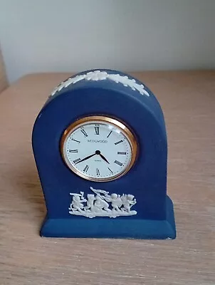 Buy Vintage Wedgwood Miniature Mantel Clock Jasperware Dark Blue 1980's • 7.49£