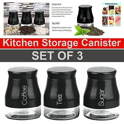 Buy Set Of 3 Glass Storage Jars Canisters Kitchen Pots Tea Coffee Sugar Jar Bottle • 11.70£