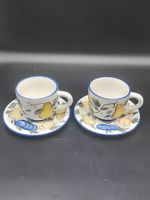Buy Vintage Stoneware Cup Saucer Set Of 2 White Fruit China • 8.84£