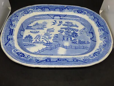 Buy Vintage Staffordshire Transferware Blue Willow Platter Pearlware Glaze Large • 30£