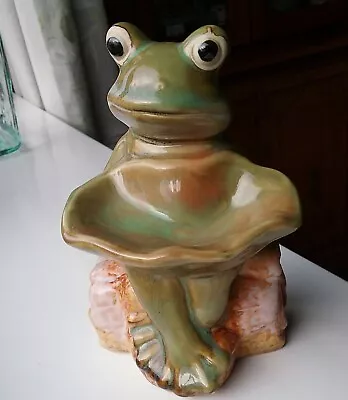 Buy Unusual Pottery Frog Figurine, Lilly Pad Bird Bath • 8£