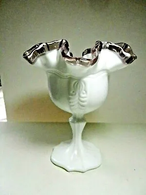 Buy Fenton Pedestal Milkglass Compote Amethyst Crest-Signed -Retired-USA • 66.49£