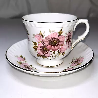 Buy Staffordshire Crown Fine Bone China Tea Cup & Saucer Pink Floral Made In England • 17.89£
