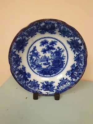 Buy Antique Adams Flow Blue 'Fairy Villas' Shallow Bowl With Gilded Edge  • 28£