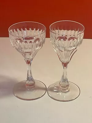 Buy Late Victorian Cut Lens Sherry Glasses, Set Of 2, Vintage, Drinkware • 18.99£