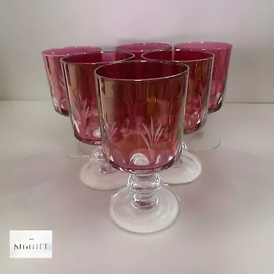 Buy 6 Vintage Bohemian Cranberry Red Overlay Liqueur/Sherry Glasses 2 Chip On 1 Foot • 5£