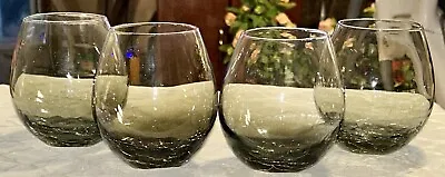 Buy PIER 1 SMOKE CRACKLE STEMLESS Gorgeous Wine Glass Hand Blown Set Of 4 • 71.13£