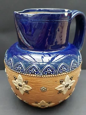 Buy Antique Doulton Lambeth Basket Weave Blue Floral Stoneware Jug A/F • 10£