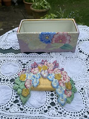 Buy Pretty Grays Pottery Hand Painted Flower Planter And Unmarked Flower Wall Mount • 35£