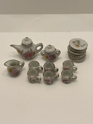Buy Vintage Miniature Doll China Tea Set White Yellow Pink Flowers Floral Print • 5£