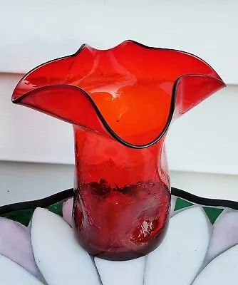 Buy Vintage Mid Century Blenko Red Pinched & Crackled Art Glass Vase 5.25  • 38.57£