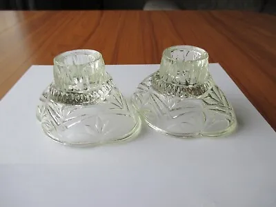 Buy Vintage Retro Pair Of Small Tinted Glass Candlesticks Candle Holders (ac) • 5£