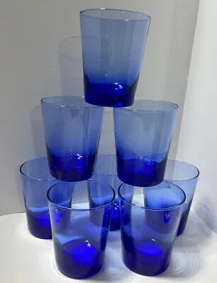Buy Set Of 8 VINTAGE LIBBEY COBALT BLUE LOWBALL GLASSES NO CHIPS 4 1/2” T • 28.81£