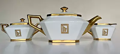Buy Antique Dated 1911 Limoges Art Deco Gold Gilded Teapot Sugar Creamer Set 5 Pcs • 93.89£