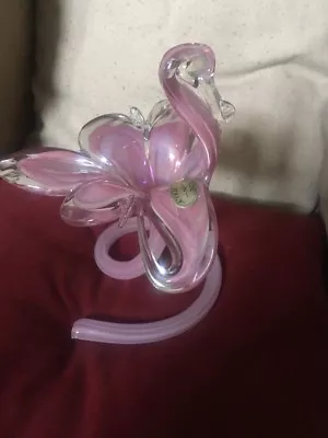 Buy Italian Glass Solifeur Vase In The Form Of A Highly Ornate Pink Swan And Flower • 23£