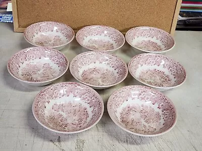 Buy Lot Of 8 English Ironstone Salad/Cereal Bowls - Red/pink Country Scene 6.5  • 19£