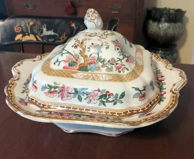 Buy Indian Tree Antique Covered Entree Hancock & Sons Staffordshire Transfer • 47.06£