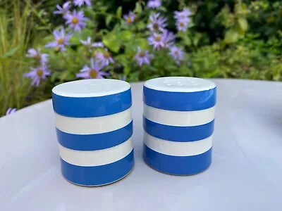 Buy Blue And White 'Cornishware' Salt And Pepper Shakers In Good Vintage Condition  • 10£