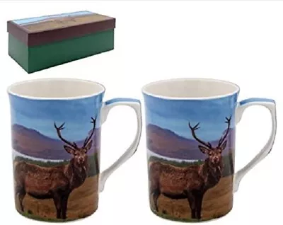 Buy Highland Stag Mugs Set Of 2 - Fine China Coffee Mug Set • 13.75£