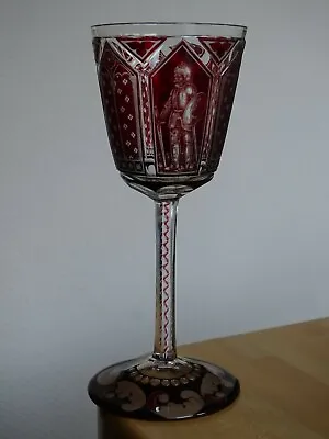 Buy Old  Wine Glass  Crystal Colored Bohemian Red Rubis Knight  • 513.89£
