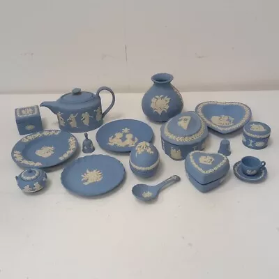 Buy Wedgwood Jasperware Blue White Colour Miniature Tea Set Items RMF07-GB • 7.99£