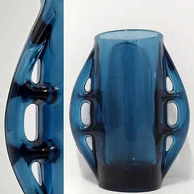 Buy ERYKA DROST PRESSED BLUE MODERIST ART GLASS VASE POLAND 1960s • 85£