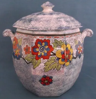 Buy Vintage Rubian Art Pottery Blue Lustre Coloured Floral Lidded Biscuit Barrel • 19.99£