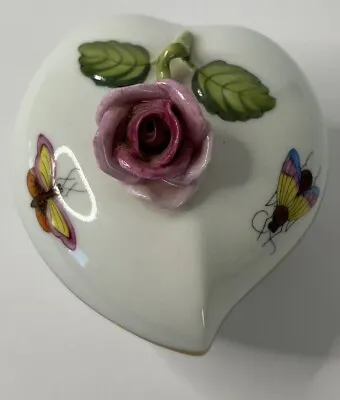 Buy Herend Porcelain  Heart Bonbon Trinket Box With Rose With 24k Gold Accents • 53.01£