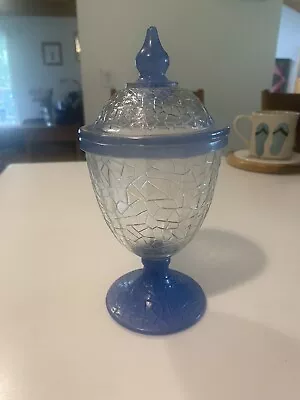 Buy McKee Innovation Crackled Blue Covered Candy Dish Perfect Condition • 37.94£