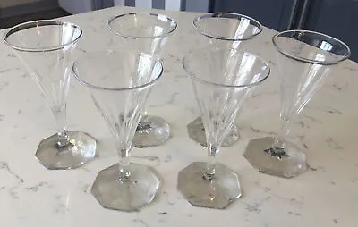 Buy Set Of Six Early Moser Cut Crystal Wine Glasses With Faceted Stem Foot & Bowl. • 145£