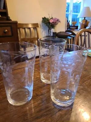 Buy 3 Vintage Etched Glass Cordial Glasses Tumblers Flowers Heavy Bases • 18.50£
