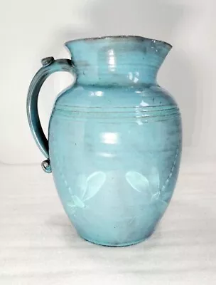 Buy Hallamy ? Handmade Large Pottery Jug With Dragonfly Design Teal / Blue Colour • 8£