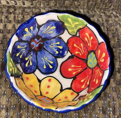 Buy Del Rio Salado Art Pottery Bowl Handmade Spain Round Hand Paint  3” Trinket Dish • 7.55£