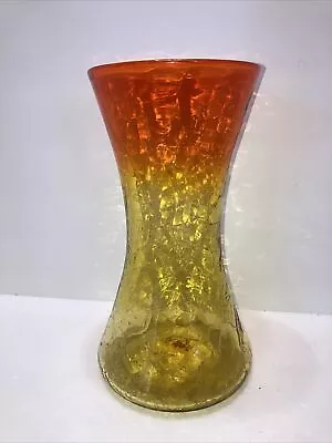Buy Blenko Tangerine Ombre Crackle Glass  Vase 11” Vintage • 95.89£