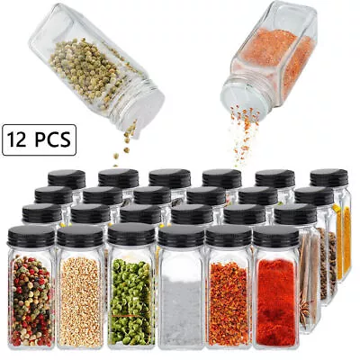 Buy 24/36X Spice Jars Bottles Airtight Salt Container Square Glass Seasoning Pots • 13.15£
