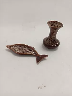 Buy Fosters Pottery Two Decorative Items Vase And Dolphin Tray Good Condition • 6.99£