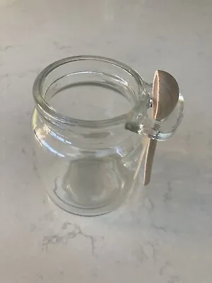Buy Glass Storage Jar With Cork Lid And Wooden Serving Spoon • 1.50£