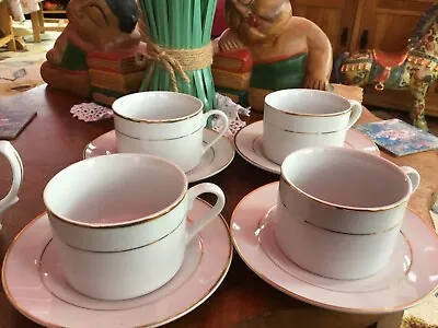 Buy VINTAGE WHITE WITH GOLD  GILT RIM TEA CUPS AND SAUCERS SET OF4 +2 Mugs • 16£