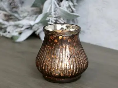 Buy Antique Mocca Bronze Glass Ribbed Candle Holder, Tea Light Votive Pot, Small • 4£