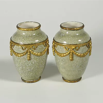 Buy Antique French Sevres Vases PAIR Paul Milet Ceramic Gilt Bronze Ormolu Mounts • 715.68£