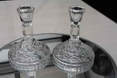 Buy Pair Vintage Pressed Glass Circular Candlesticks Taper Candle Holders Deco • 12£