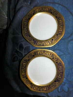 Buy Pair Highly Gilded Side Plates Solian Ware Soho Pottery Cobalt Rim Griffin • 7.50£