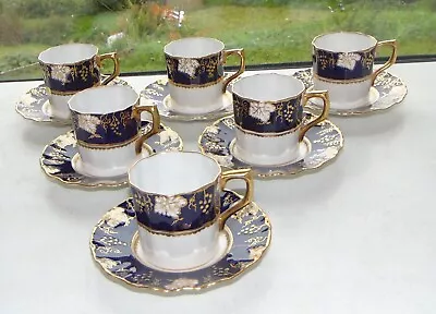 Buy Royal Crown Derby English Bone China Vine Cobalt 6 X Coffee Cups And Saucers • 85£