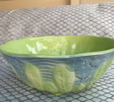 Buy Vintage Melba Ware - Large Pottery Lettuce Bowl - Beautiful Blue & Green • 7£